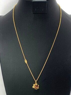 Juicy Couture Crystal Heart Bow Pendant Necklace Gold Tone Chain Lobster Clasp